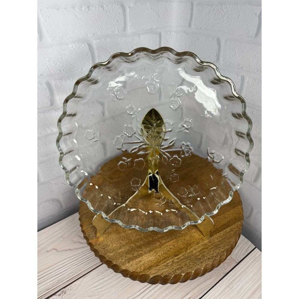 Anchor Hocking Savannah Quiche Pie Dish Floral Bottom Scalloped Clear VTG - Picture 2 of 8